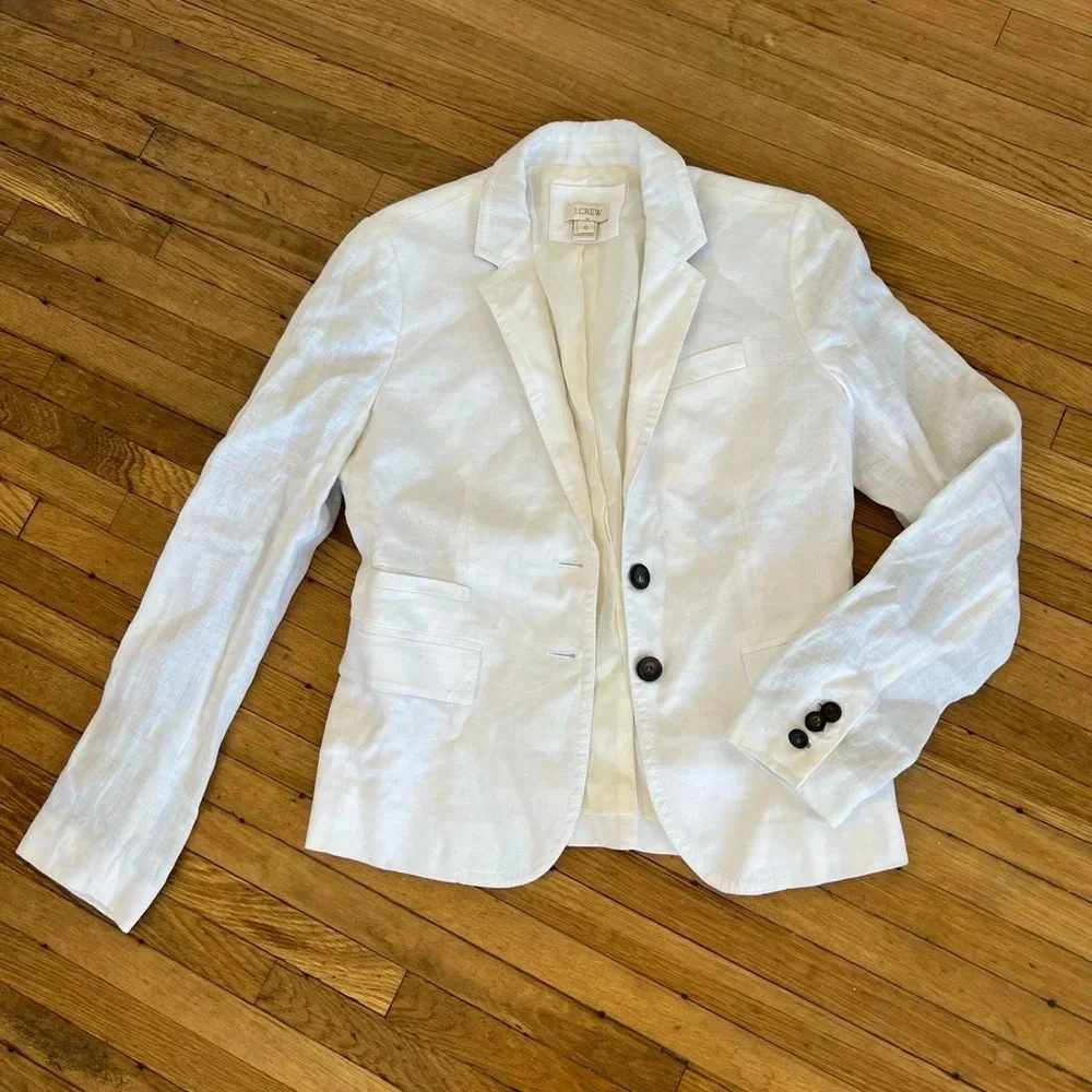 J Crew White 100% Linen Classic Suit Blazer | Size 0